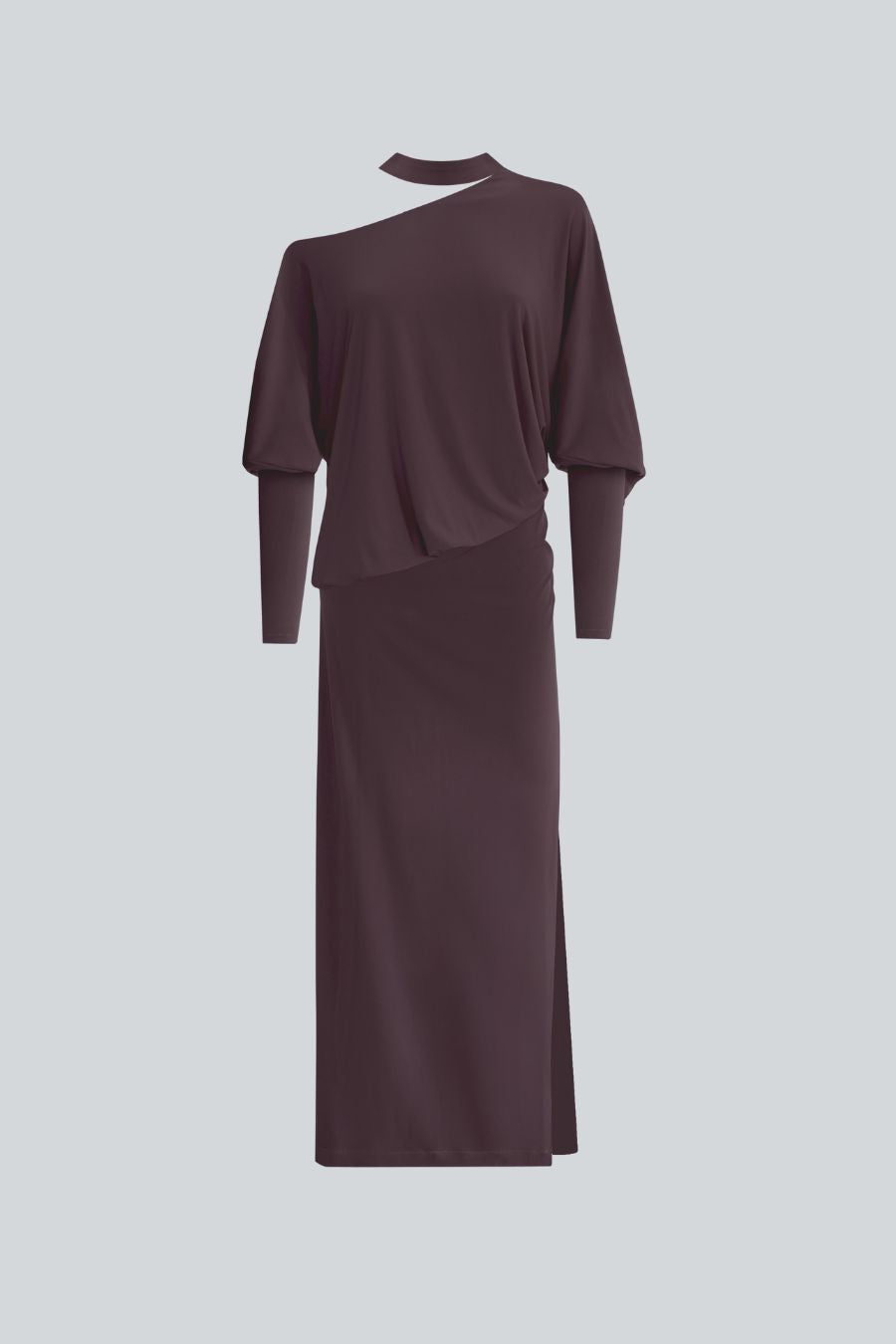 Vestido largo de un hombro con mangas largas